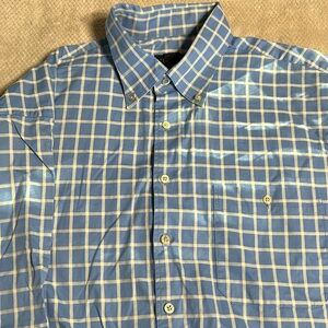 Men’s Scott Barber button down 100% cotton blue and white plaid dress shirt XL